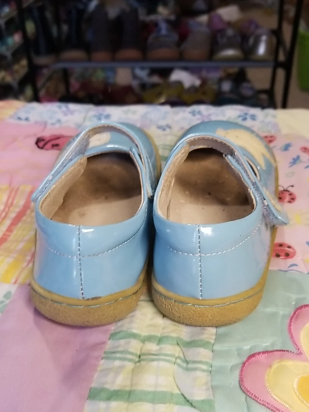 Livie & Luca Light Blue Patent Leather Mary Jane W/Glitter Bird Size 11 Pio Pio